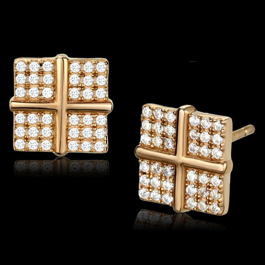 TS322 - Rose Gold 925 Sterling Silver Earrings with AAA Grade CZ  in Clear-0