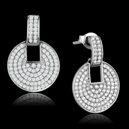 TS323 - Rhodium 925 Sterling Silver Earrings with AAA Grade CZ  in Clear-0
