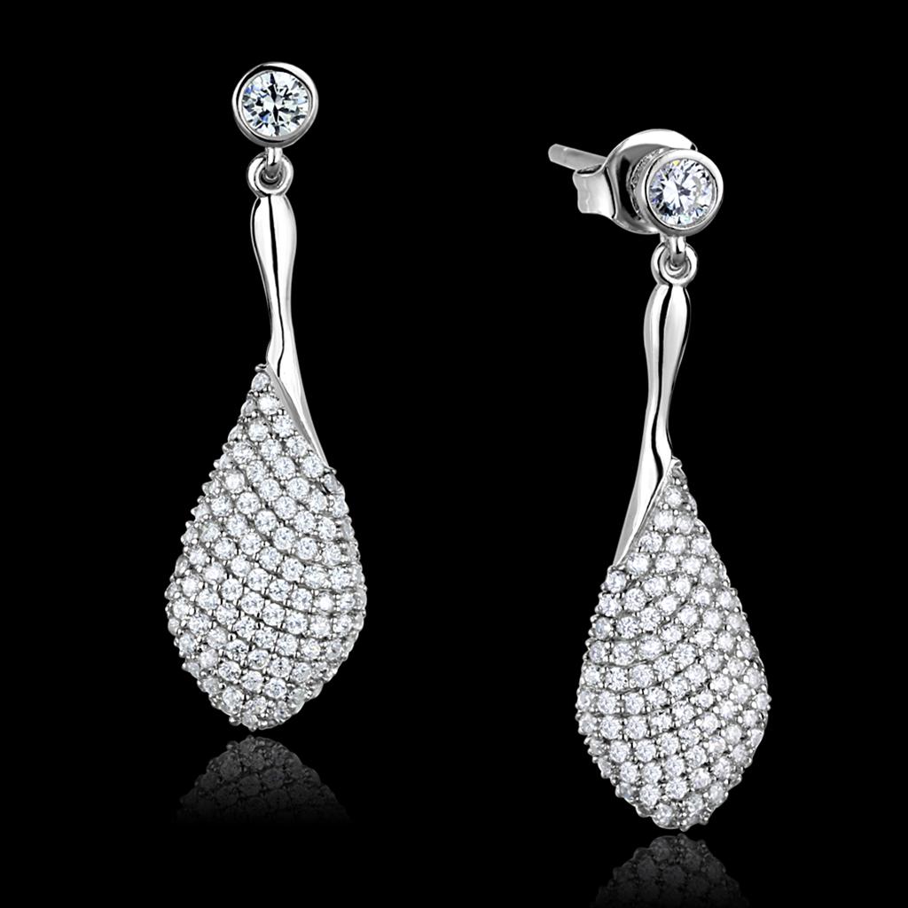 TS324 - Rhodium 925 Sterling Silver Earrings with AAA Grade CZ  in Clear-0
