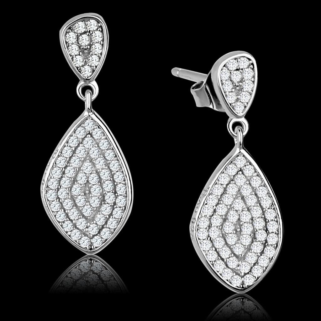 TS325 - Rhodium 925 Sterling Silver Earrings with AAA Grade CZ  in Clear-0