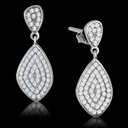 TS325 - Rhodium 925 Sterling Silver Earrings with AAA Grade CZ  in Clear-0