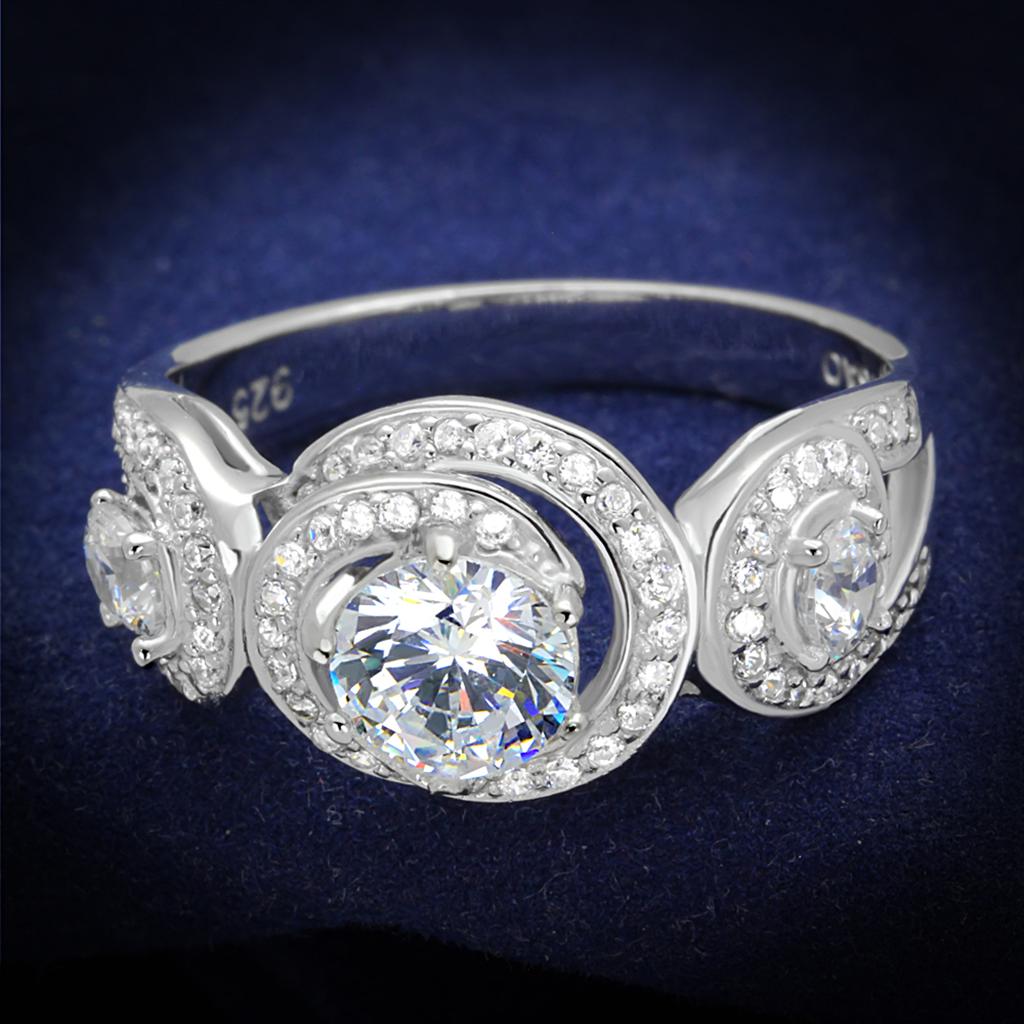 TS332 - Rhodium 925 Sterling Silver Ring with AAA Grade CZ  in Clear-0