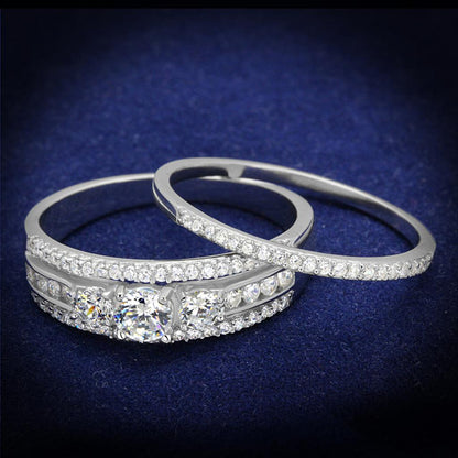 TS333 - Rhodium 925 Sterling Silver Ring with AAA Grade CZ  in Clear-0