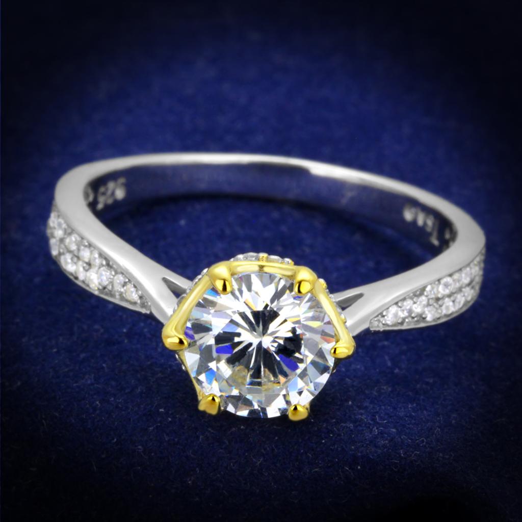 TS340 - Reverse Two-Tone 925 Sterling Silver Ring with AAA Grade CZ  in Clear-0