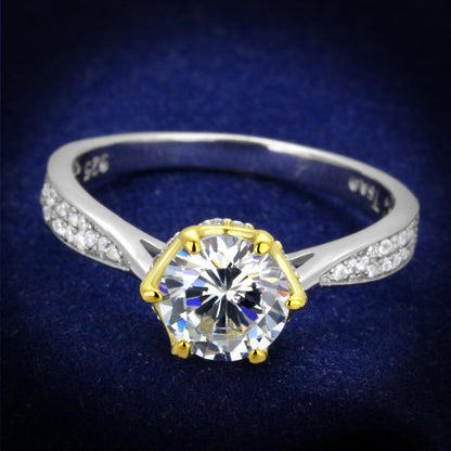 TS340 - Reverse Two-Tone 925 Sterling Silver Ring with AAA Grade CZ  in Clear-0