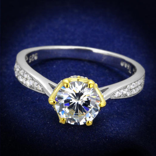 TS340 - Reverse Two-Tone 925 Sterling Silver Ring with AAA Grade CZ  in Clear-0