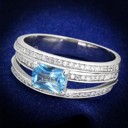 TS344 - Rhodium 925 Sterling Silver Ring with Synthetic Synthetic Glass in Sea Blue-0