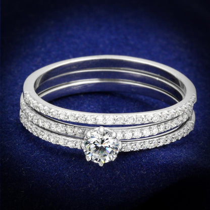 TS347 - Rhodium 925 Sterling Silver Ring with AAA Grade CZ  in Clear-0