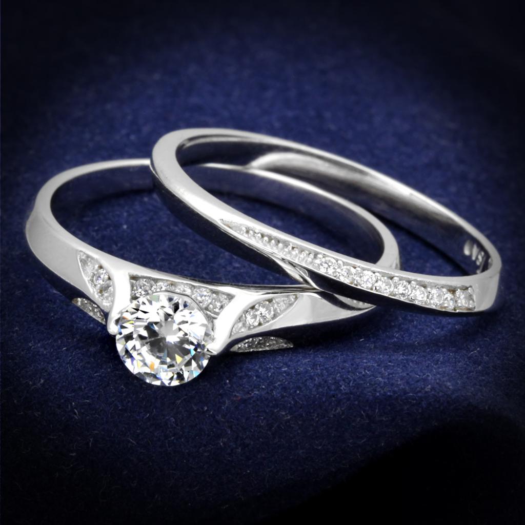 TS348 - Rhodium 925 Sterling Silver Ring with AAA Grade CZ  in Clear-0