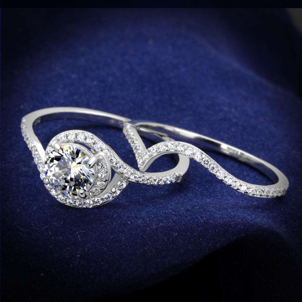 TS351 - Rhodium 925 Sterling Silver Ring with AAA Grade CZ  in Clear-0