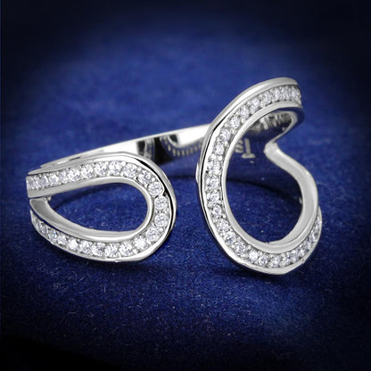 TS359 - Rhodium 925 Sterling Silver Ring with AAA Grade CZ  in Clear-0