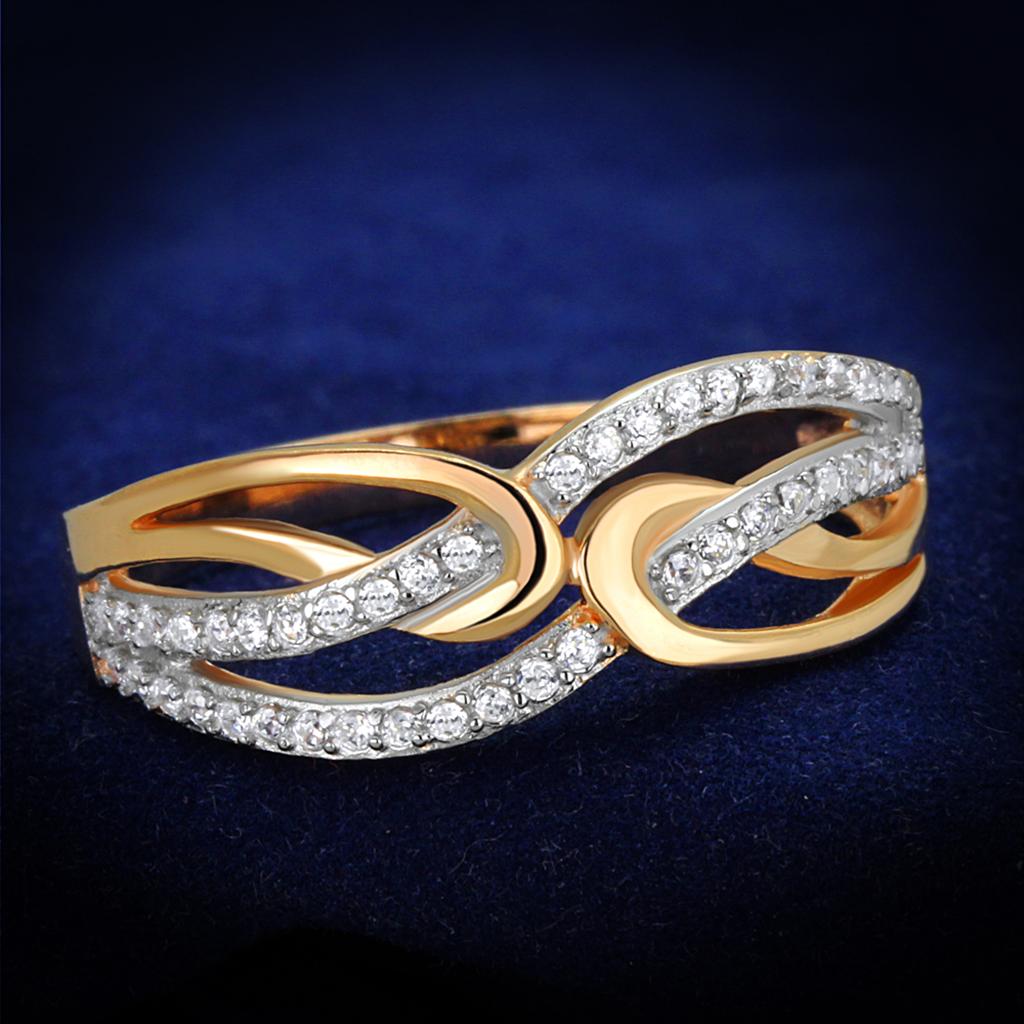 TS361 - Rose Gold + Rhodium 925 Sterling Silver Ring with AAA Grade CZ  in Clear-0