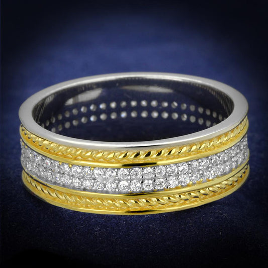 TS369 - Reverse Two-Tone 925 Sterling Silver Ring with AAA Grade CZ  in Clear-0