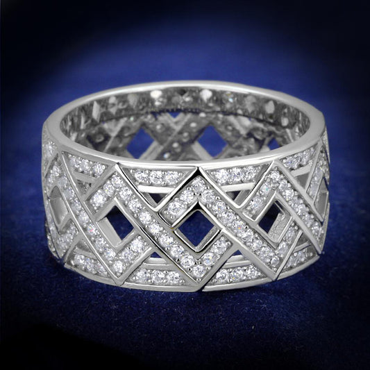 TS372 - Rhodium 925 Sterling Silver Ring with AAA Grade CZ  in Clear-0