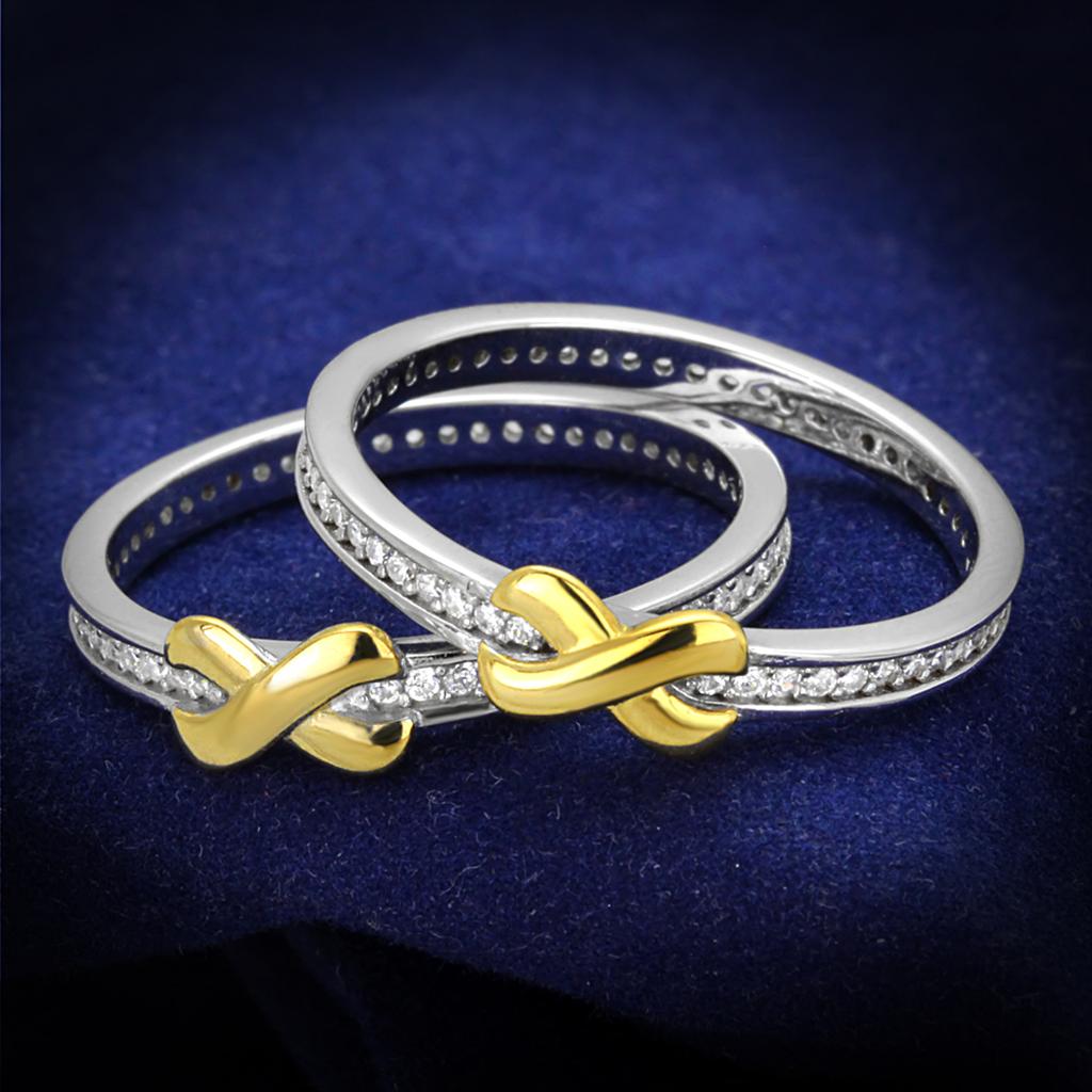 TS374 - Reverse Two-Tone 925 Sterling Silver Ring with AAA Grade CZ  in Clear-0