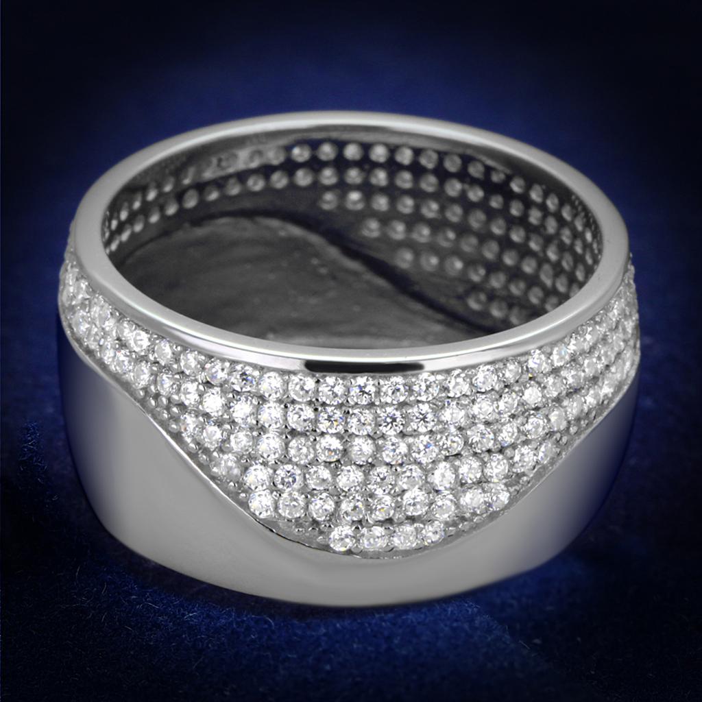 TS378 - Rhodium 925 Sterling Silver Ring with AAA Grade CZ  in Clear-0
