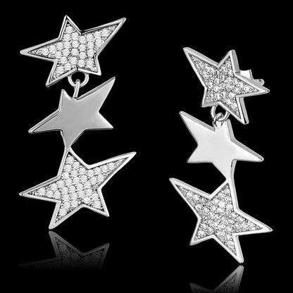 TS381 - Rhodium 925 Sterling Silver Earrings with AAA Grade CZ  in Clear-0