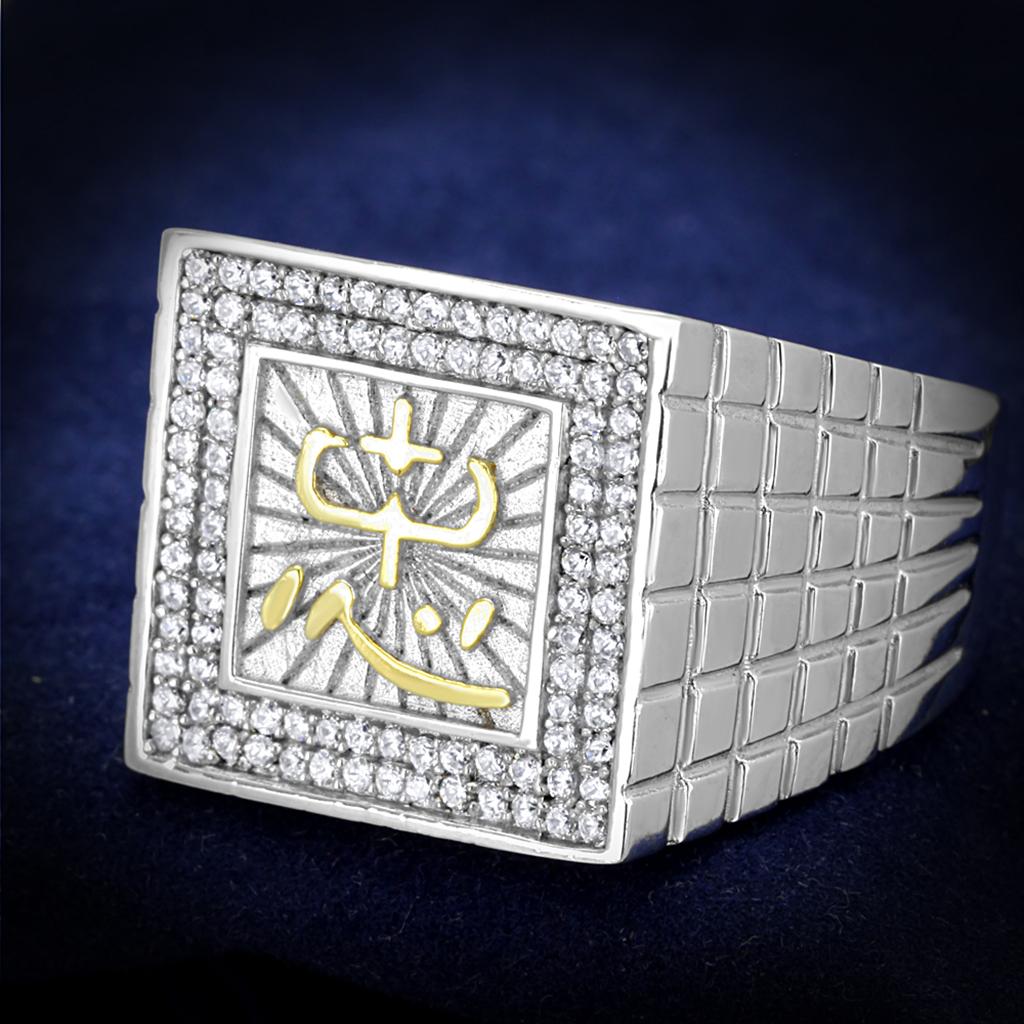 TS389 - Gold+Rhodium 925 Sterling Silver Ring with AAA Grade CZ  in Clear-0