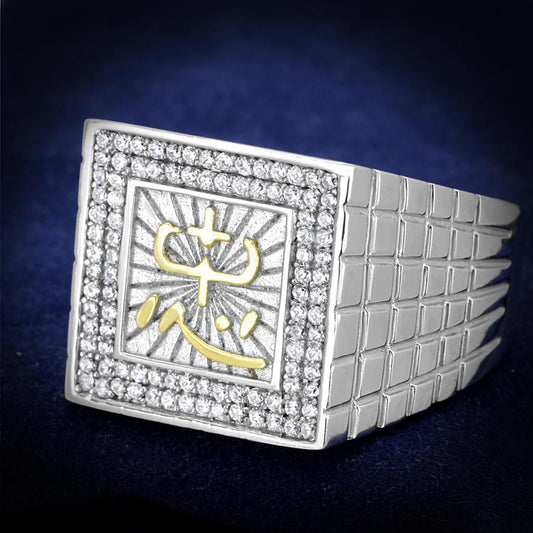 TS389 - Gold+Rhodium 925 Sterling Silver Ring with AAA Grade CZ  in Clear-0