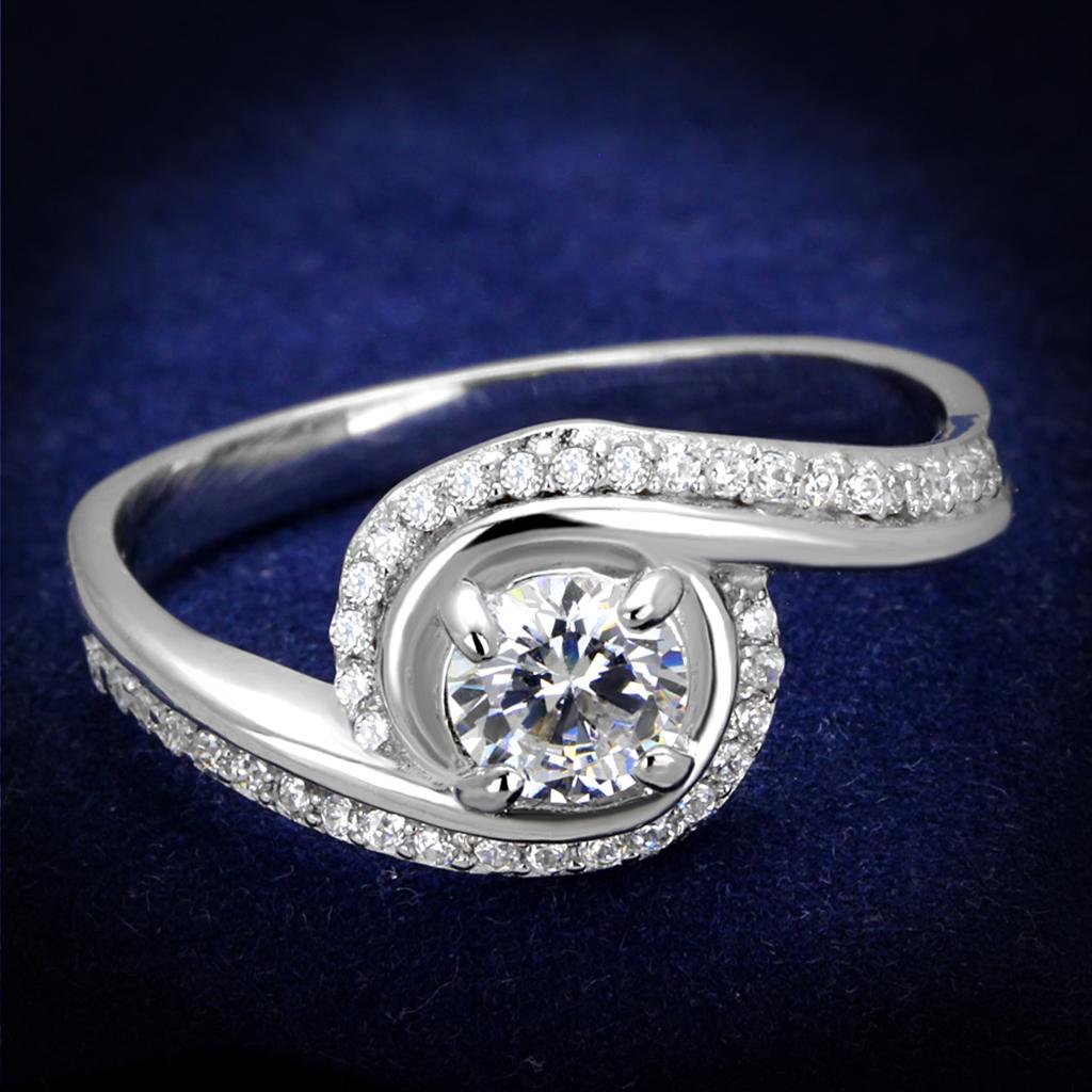 TS397 - Rhodium 925 Sterling Silver Ring with AAA Grade CZ  in Clear-0