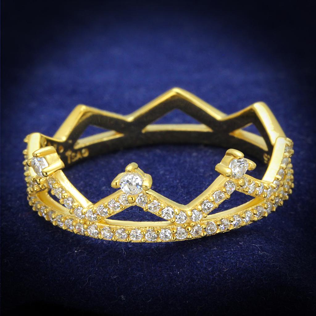 TS404 - Gold 925 Sterling Silver Ring with AAA Grade CZ  in Clear-0