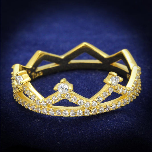 TS404 - Gold 925 Sterling Silver Ring with AAA Grade CZ  in Clear-0
