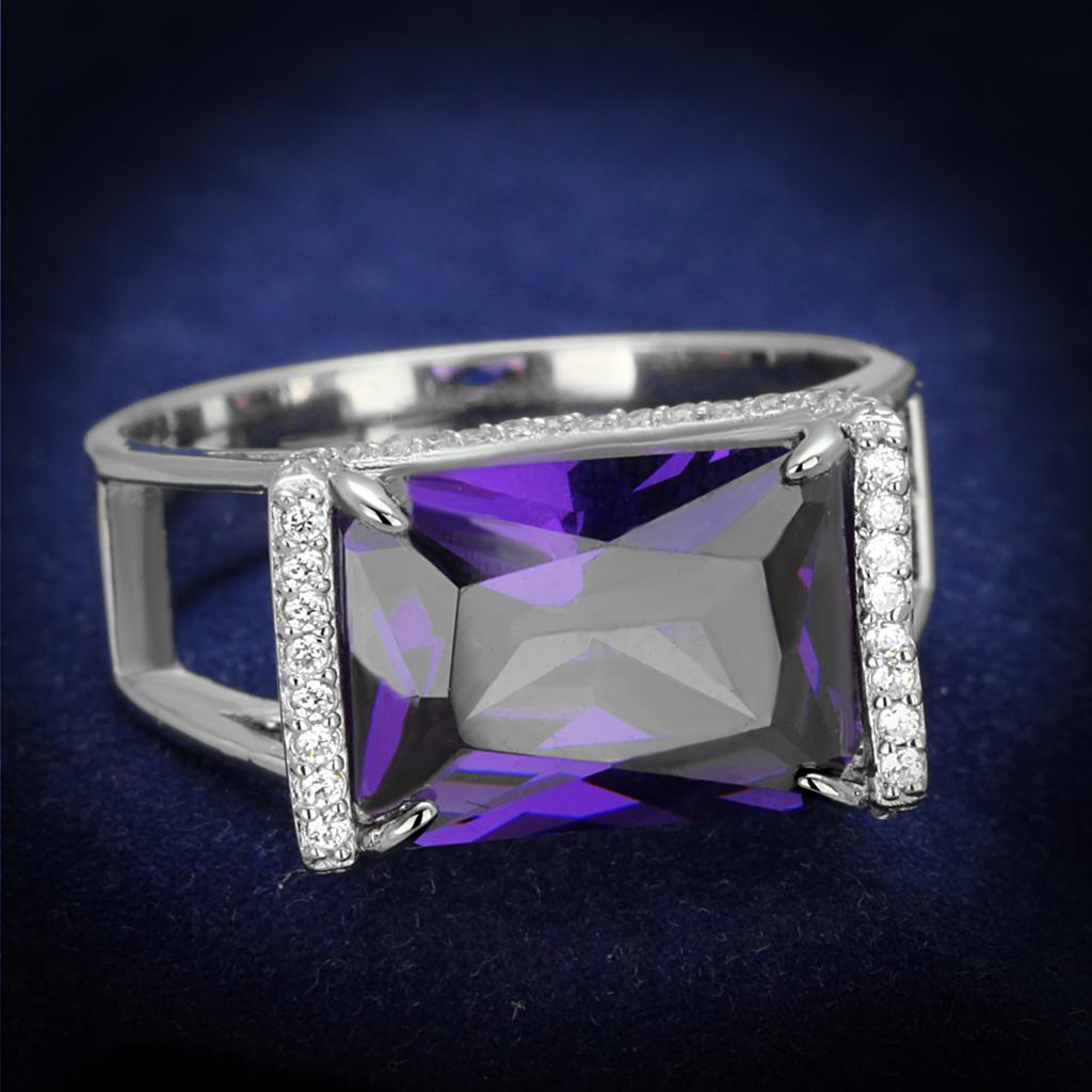 TS417 - Rhodium 925 Sterling Silver Ring with AAA Grade CZ  in Amethyst-0
