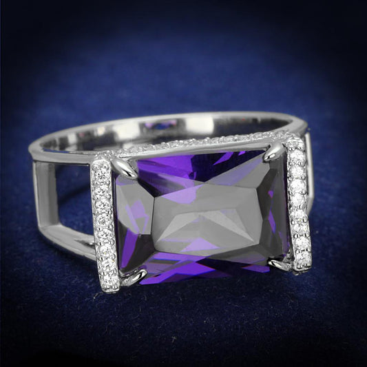 TS417 - Rhodium 925 Sterling Silver Ring with AAA Grade CZ  in Amethyst-0