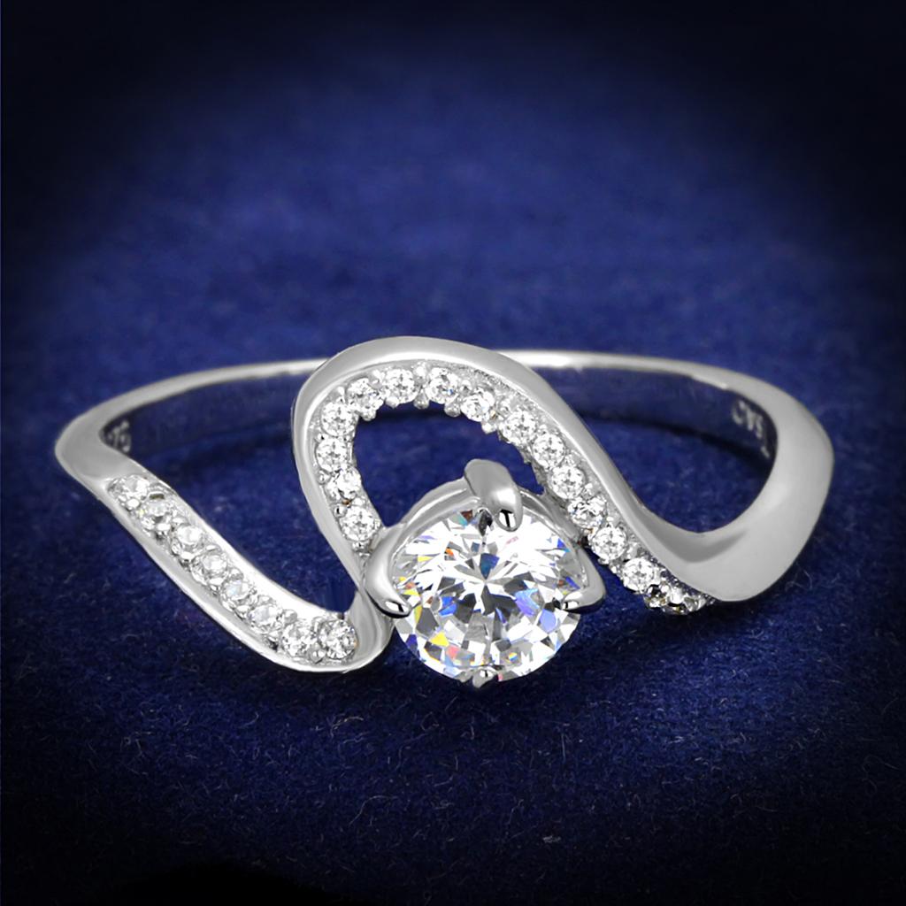 TS423 - Rhodium 925 Sterling Silver Ring with AAA Grade CZ  in Clear-0