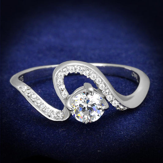 TS423 - Rhodium 925 Sterling Silver Ring with AAA Grade CZ  in Clear-0