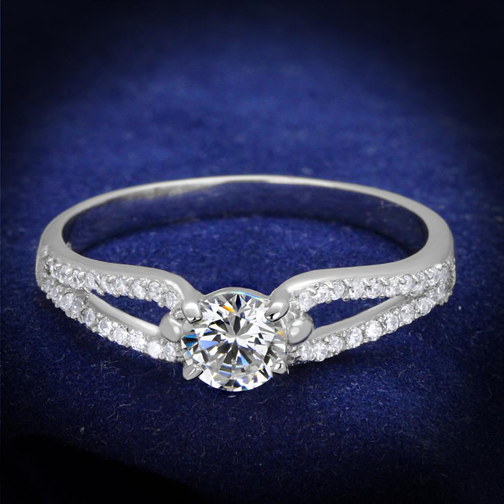 TS431 - Rhodium 925 Sterling Silver Ring with AAA Grade CZ  in Clear-0