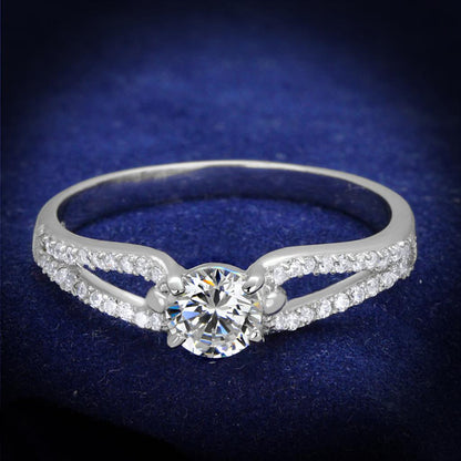 TS431 - Rhodium 925 Sterling Silver Ring with AAA Grade CZ  in Clear-0