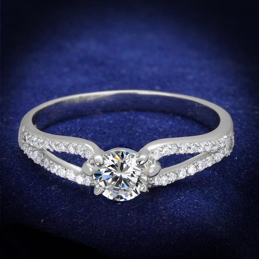 TS431 - Rhodium 925 Sterling Silver Ring with AAA Grade CZ  in Clear-0