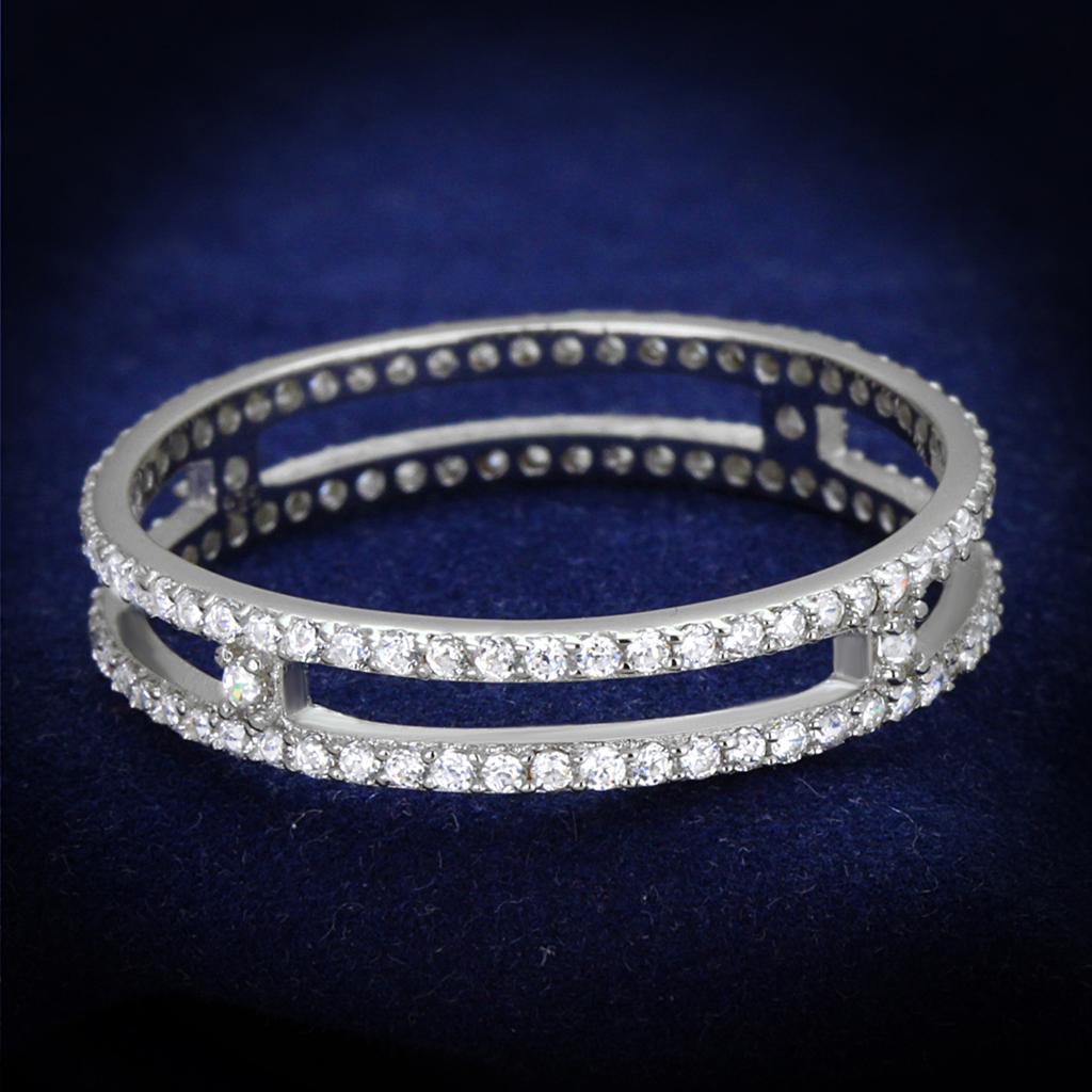 TS434 - Rhodium 925 Sterling Silver Ring with AAA Grade CZ  in Clear-0
