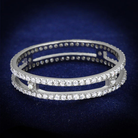 TS434 - Rhodium 925 Sterling Silver Ring with AAA Grade CZ  in Clear-0