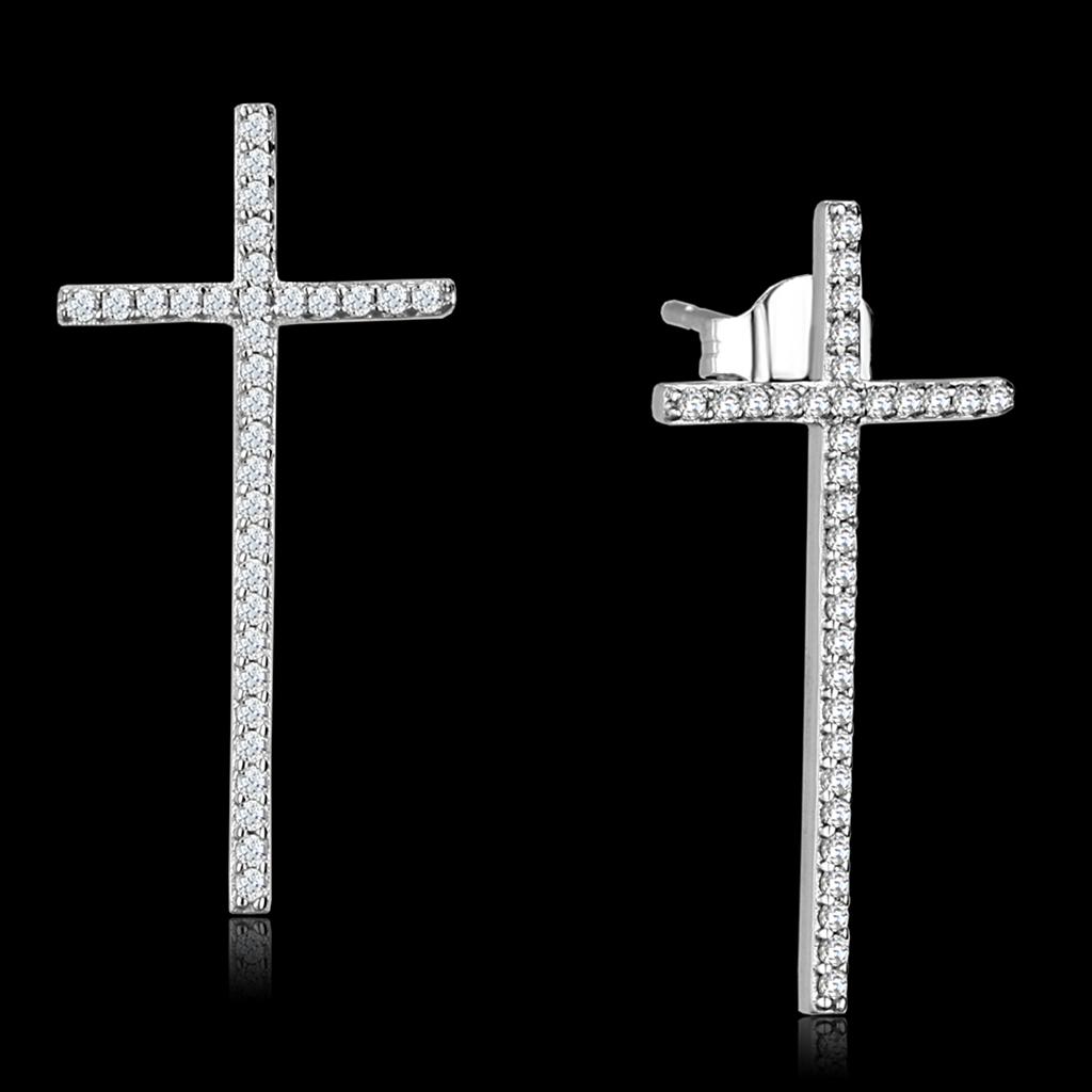 TS440 - Rhodium 925 Sterling Silver Earrings with AAA Grade CZ  in Clear-0