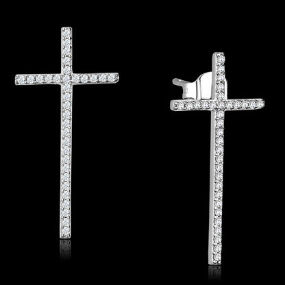 TS440 - Rhodium 925 Sterling Silver Earrings with AAA Grade CZ  in Clear-0