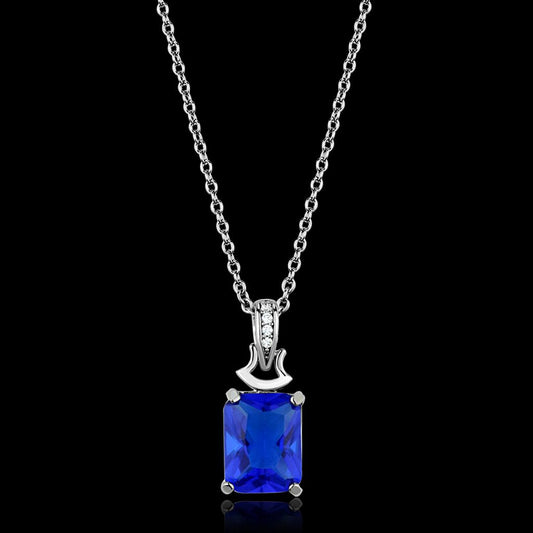 TS449 - Rhodium 925 Sterling Silver Chain Pendant with Synthetic Synthetic Glass in Montana-0