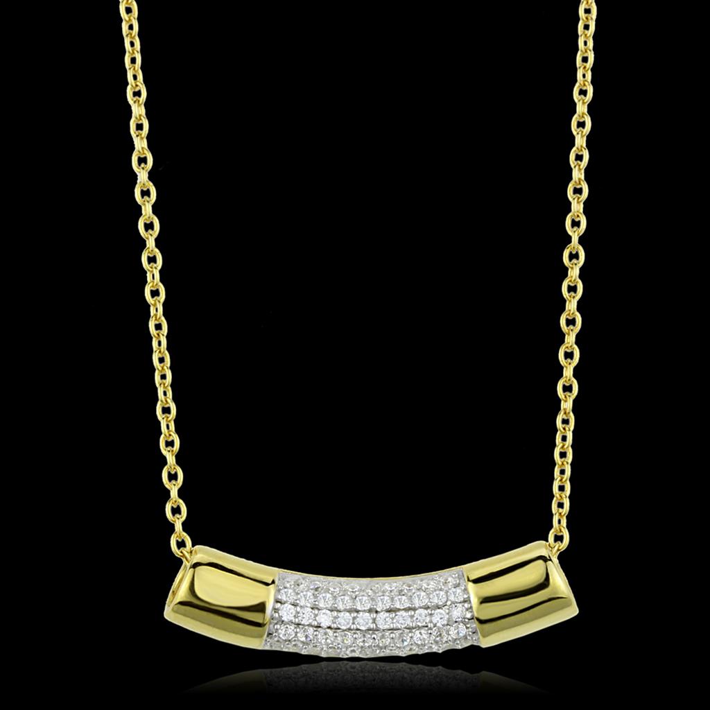 TS452 - Gold+Rhodium 925 Sterling Silver Chain Pendant with AAA Grade CZ  in Clear-0