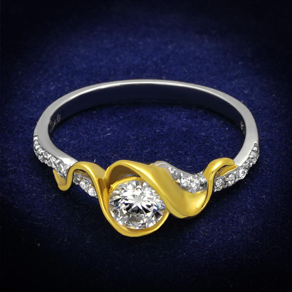 TS475 - Reverse Two-Tone 925 Sterling Silver Ring with AAA Grade CZ  in Clear-0