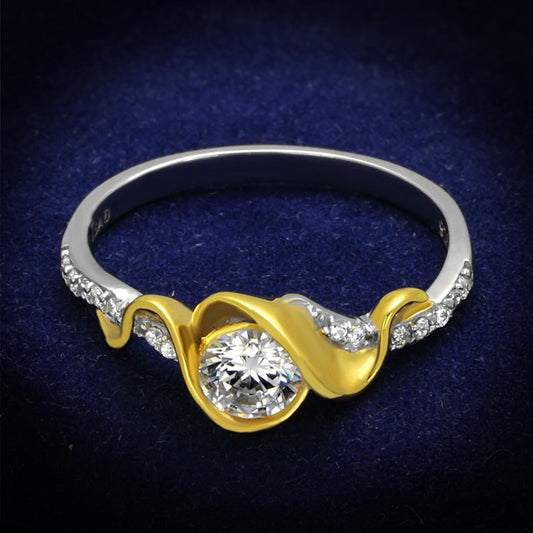 TS475 - Reverse Two-Tone 925 Sterling Silver Ring with AAA Grade CZ  in Clear-0