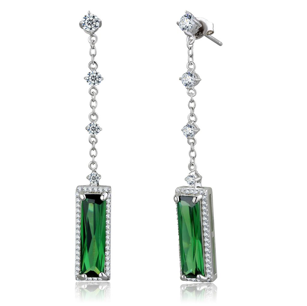 TS478 - Rhodium 925 Sterling Silver Earrings with AAA Grade CZ  in Emerald-0