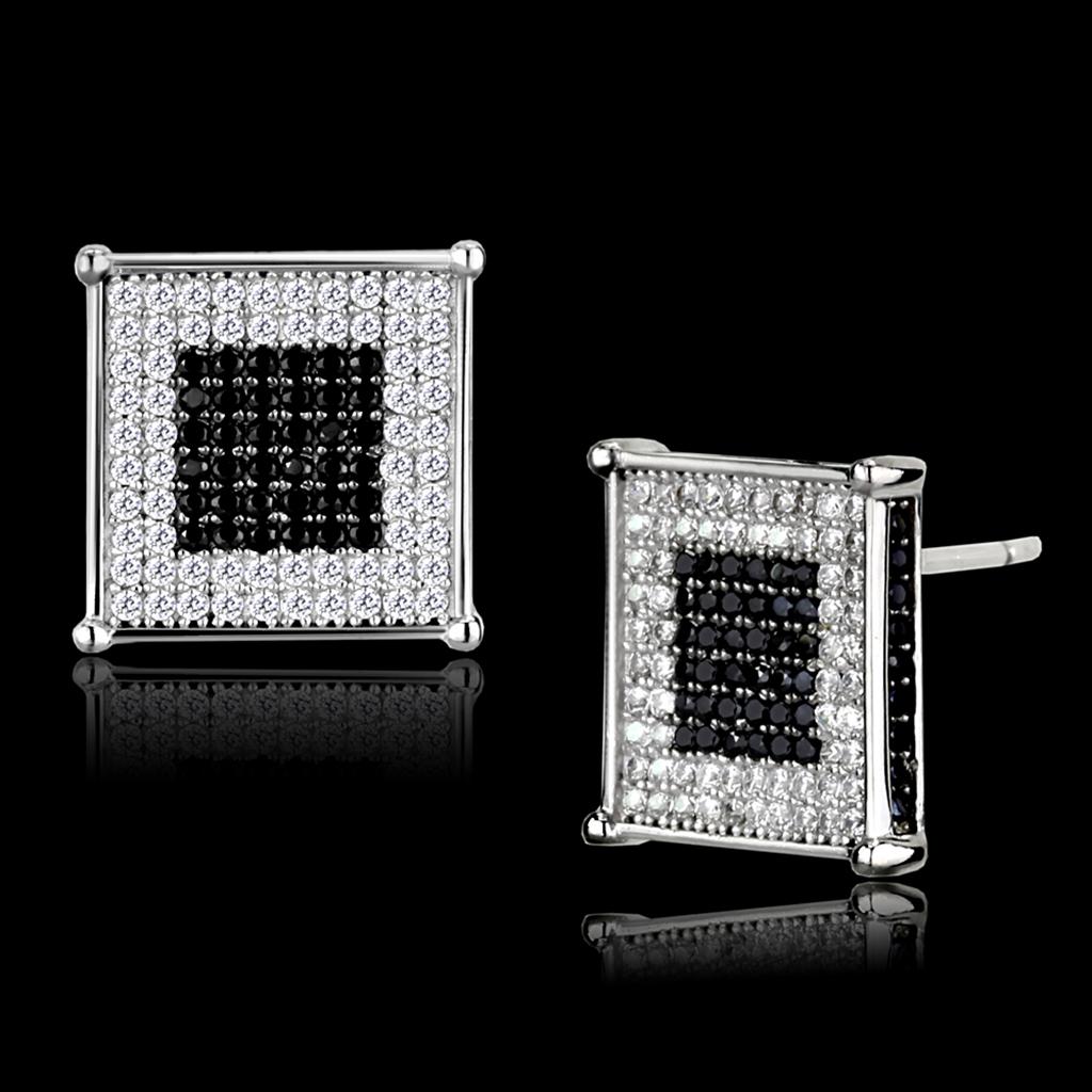 TS481 - Rhodium + Ruthenium 925 Sterling Silver Earrings with AAA Grade CZ  in Black Diamond-0