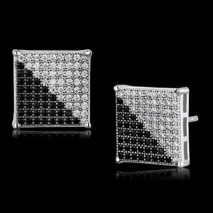 TS482 - Rhodium + Ruthenium 925 Sterling Silver Earrings with AAA Grade CZ  in Black Diamond-0