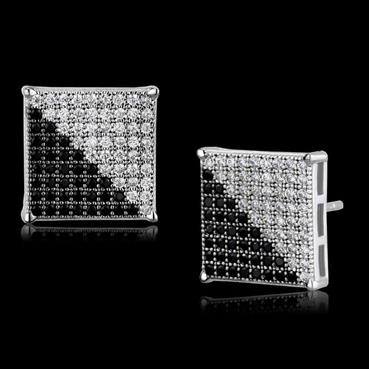 TS482 - Rhodium + Ruthenium 925 Sterling Silver Earrings with AAA Grade CZ  in Black Diamond-0