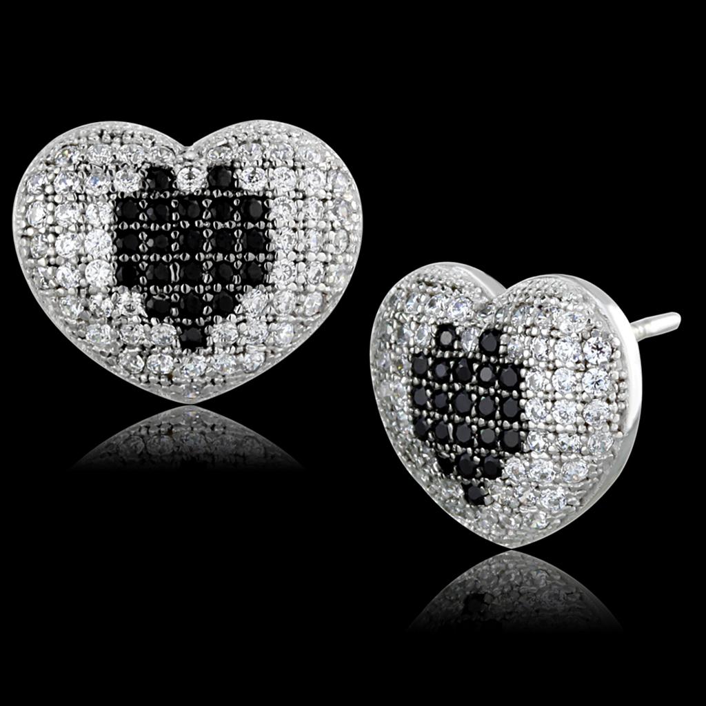 TS483 - Rhodium + Ruthenium 925 Sterling Silver Earrings with AAA Grade CZ  in Black Diamond-0
