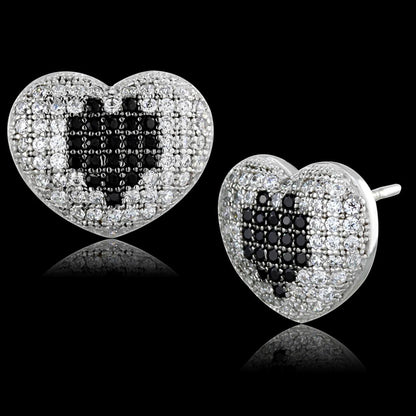TS483 - Rhodium + Ruthenium 925 Sterling Silver Earrings with AAA Grade CZ  in Black Diamond-0