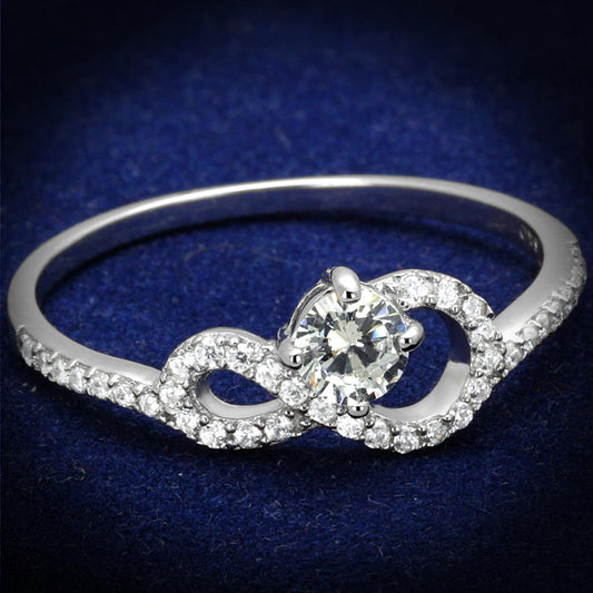 TS485 - Rhodium 925 Sterling Silver Ring with AAA Grade CZ  in Clear-0