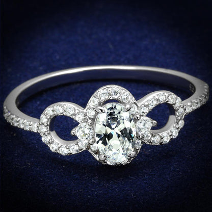 TS486 - Rhodium 925 Sterling Silver Ring with AAA Grade CZ  in Clear-0