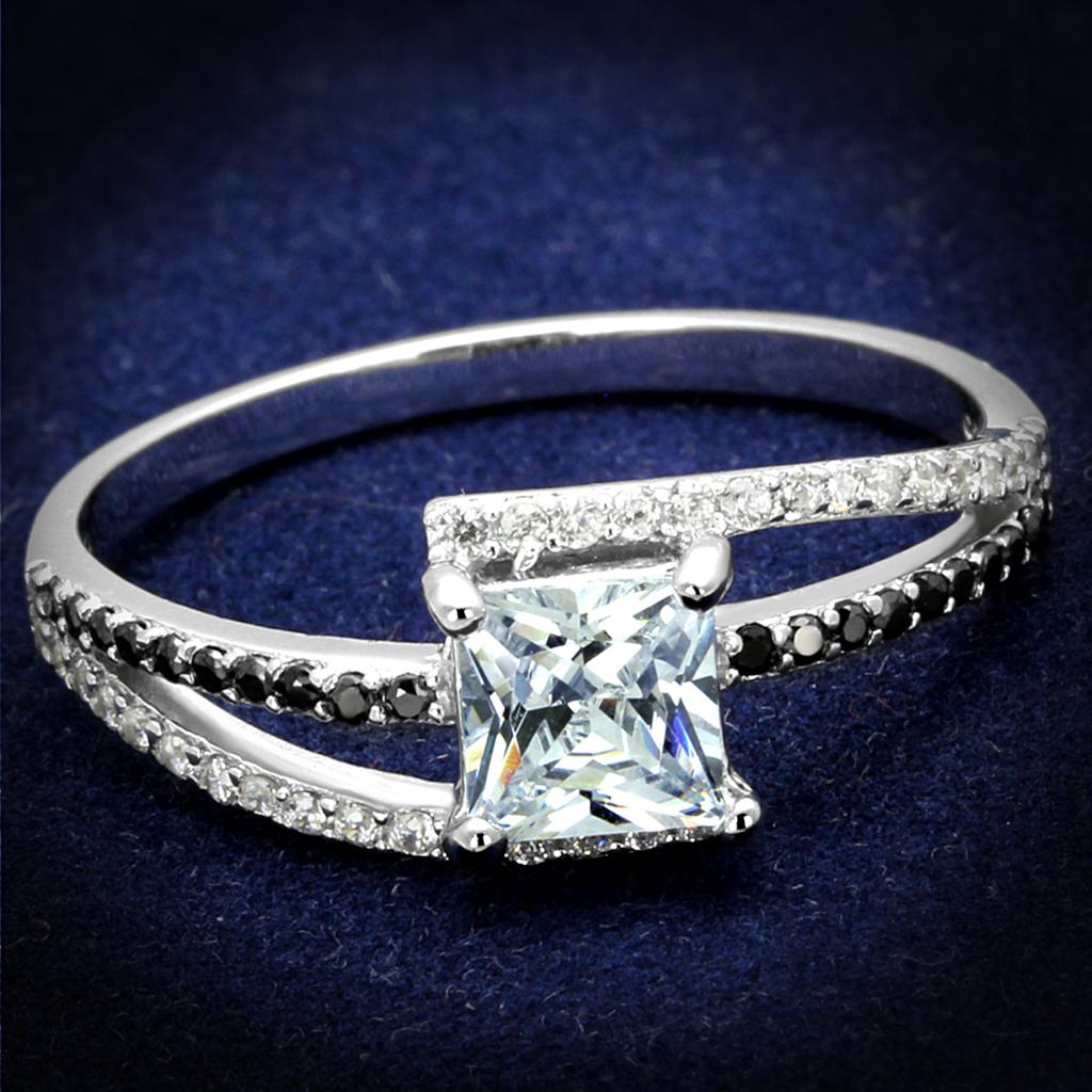 TS488 - Rhodium 925 Sterling Silver Ring with AAA Grade CZ  in Clear-0